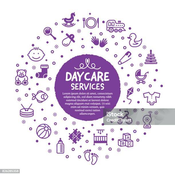 Daycare Services Poster Stock Illustration - Download Image Now - Baby - Human Age, Icon Symbol, Child Care