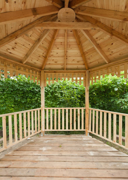 istock Inside of wooden gazebo under construction 826289198