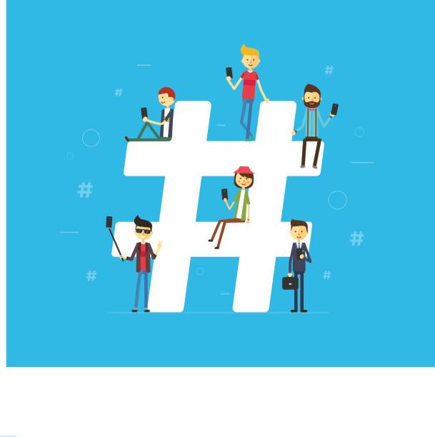 istock Hashtag concept illustration of young people using mobile tablet and smartphone 826300976