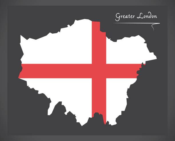 ilustrações, clipart, desenhos animados e ícones de maior mapa londres inglaterra uk com ilustração de bandeira nacional inglês - greater london illustrations