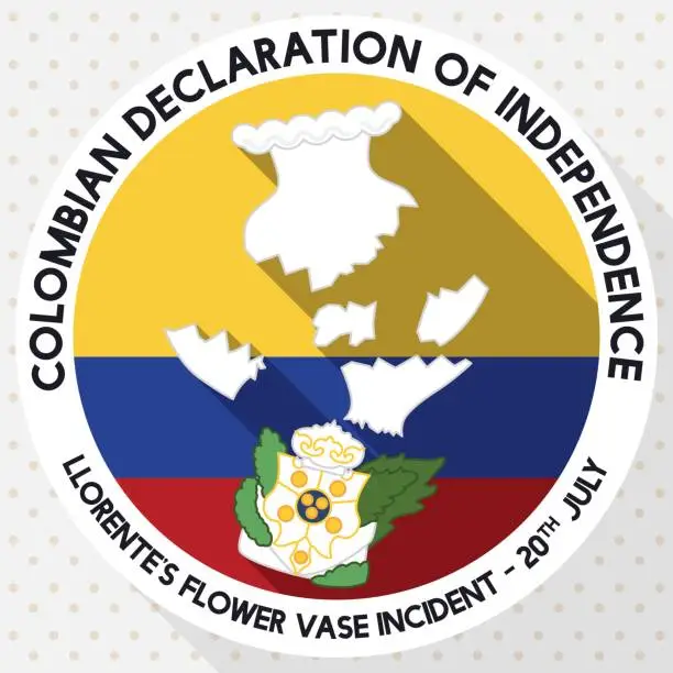 Vector illustration of Round Button with Shattered Vase for Colombian Independence Day
