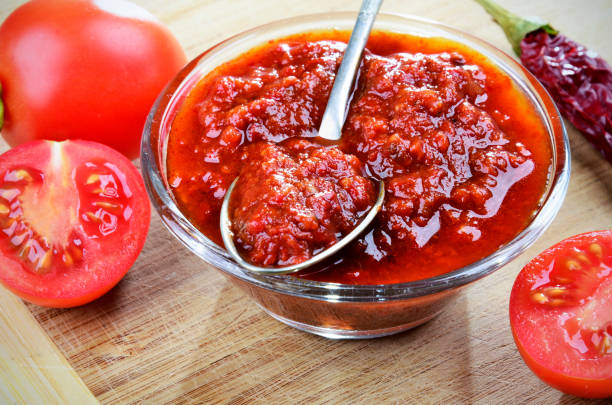 Tomato chutney in a glass bowl