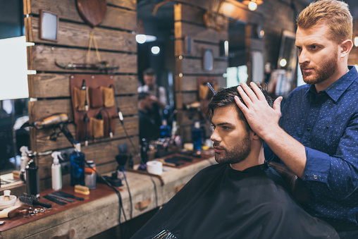 Handsome Man Getting Hairstyle Stock Photo - Download Image Now - Adult ...