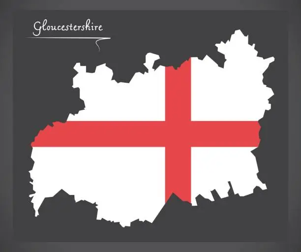 Vector illustration of Gloucestershire map England UK with English national flag illustration