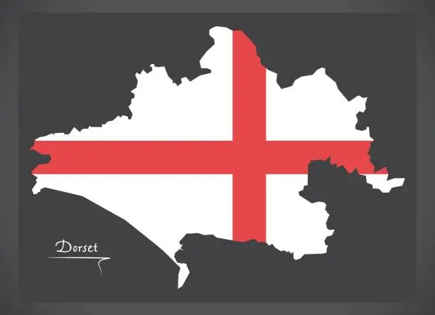 Vector illustration of Dorset map England UK with English national flag illustration