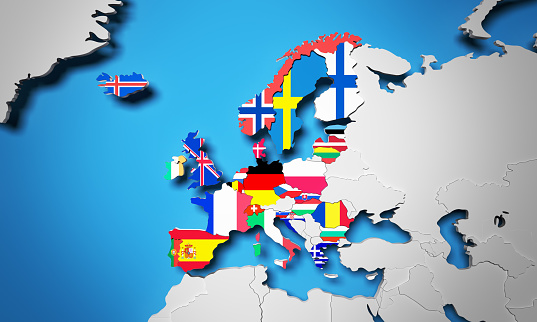 European Economic Area 3d render mapEuropean Free Trade Association EFTA 3d render in mapEuropean Free Trade Association EFTA 3d render in map