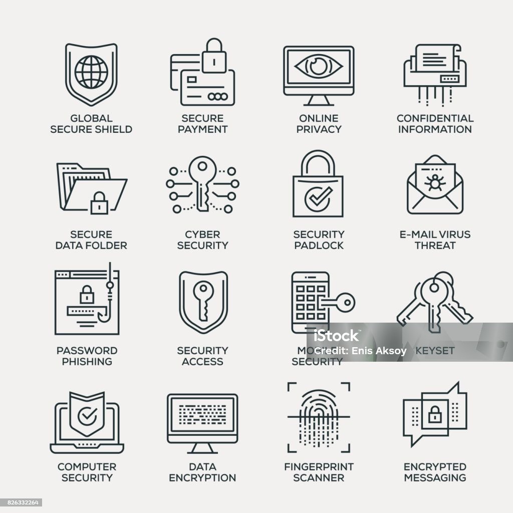 Cyber Security Icon Set - Line Series Security stock vector