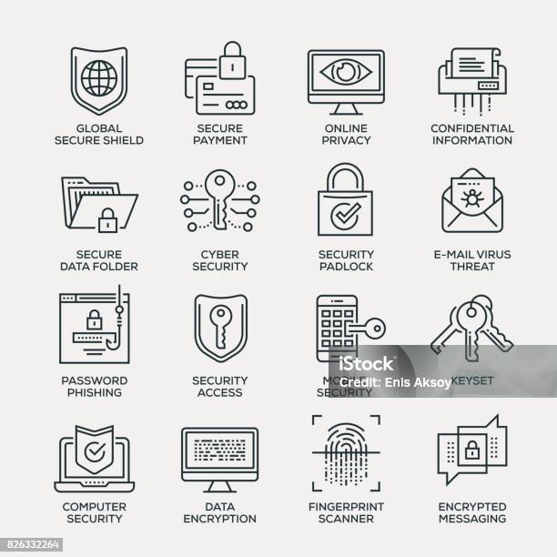Cyber Security Icon Set Line Series Stock Illustration - Download Image Now - Security, Encryption, Network Security