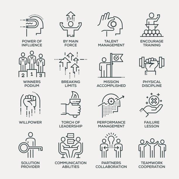 ilustrações de stock, clip art, desenhos animados e ícones de motivation icon set - line series - performance efficiency business determination