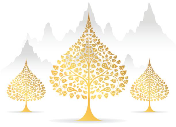 istock Bodhi tree and leaf gold color of thai tradition vector 826336928