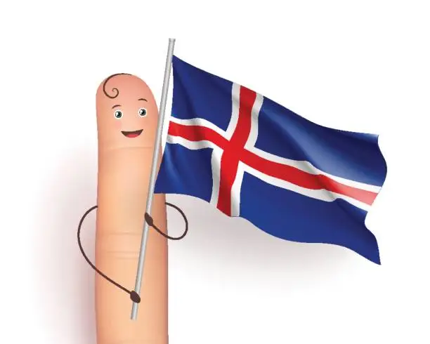 Vector illustration of Finger with Iceland waving flag