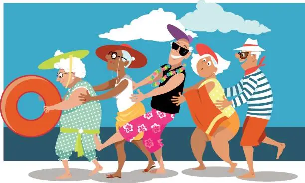 Vector illustration of Seniors having fun on the beach