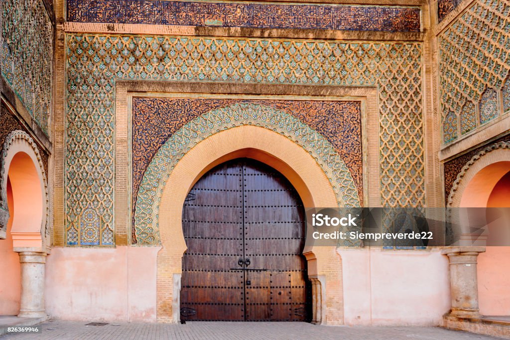 Bab Mansour Gate and El Hedime Place in Meknes, a city in Morocco which was founded in the 11th century by the Almoravids as a military settlement Meknes Stock Photo