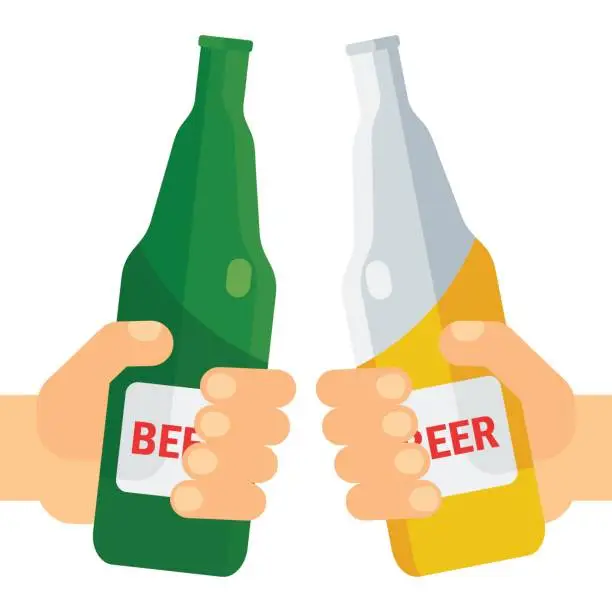 Vector illustration of hands with bottle of beer