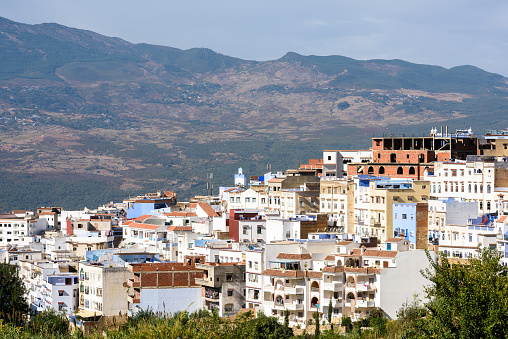 Panoramic view of the Chefchaouen, small town in northwest Morocco famous by its blue buildings