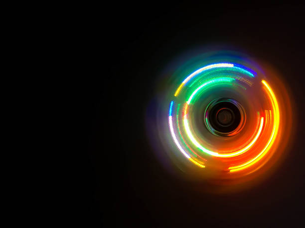 istock Colorful light neon circle in dark black background 826381224
