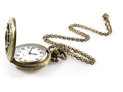 Vintage Watch Pendant Necklace Isolated On White Background