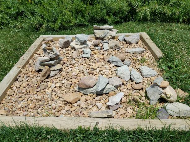 istock stacked stones in a wood square 826388276