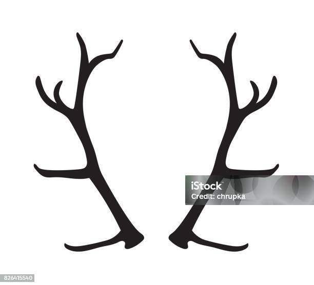 Black Silhouette Of Deer Antlers Stock Illustration - Download Image Now - Agriculture, Animal, Animal Wildlife