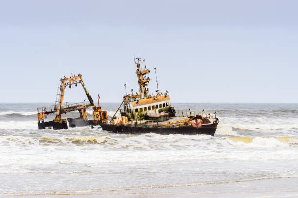 istock Damaged abandoned ship at the coastline of Namibia 826419466