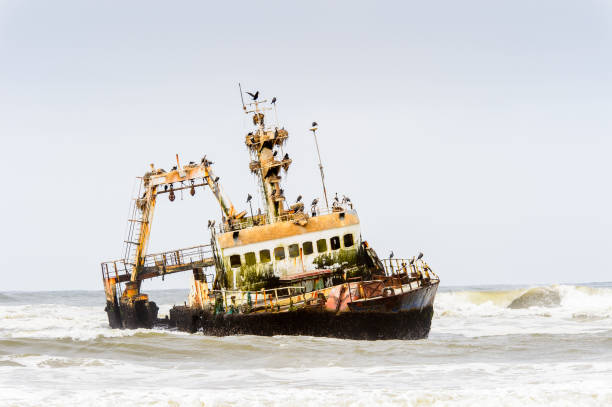 istock Damaged abandoned ship at the coastline of Namibia 826419536