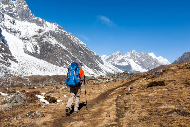 istock Trekker in Khumbu valley on a way to Everest Base camp 826423582