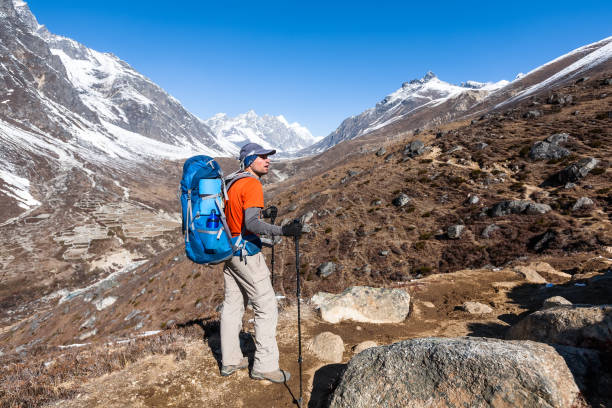 istock Trekker approaching Renjo La pass on a way to Everest Base camp 826423606