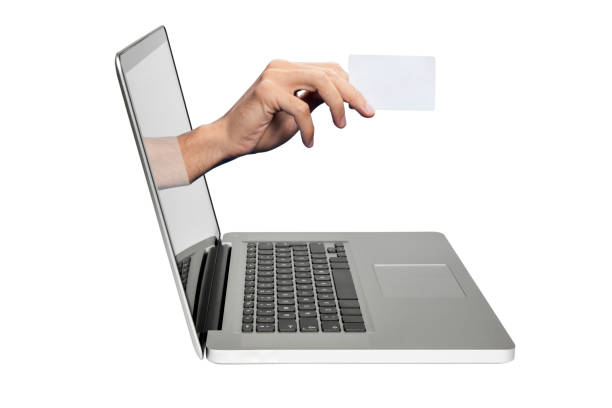 istock Human hand coming out from computer screen, Hand holding card 826448886