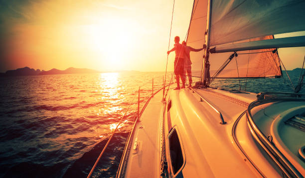 istock Young couple on the boat 826460910