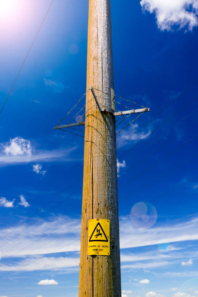 istock Electricity supply poles and warning sign 826464424