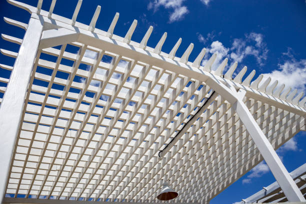 canopy from wooden levels against the sky canopy from wooden levels against the sky patio cover stock pictures, royalty-free photos & images