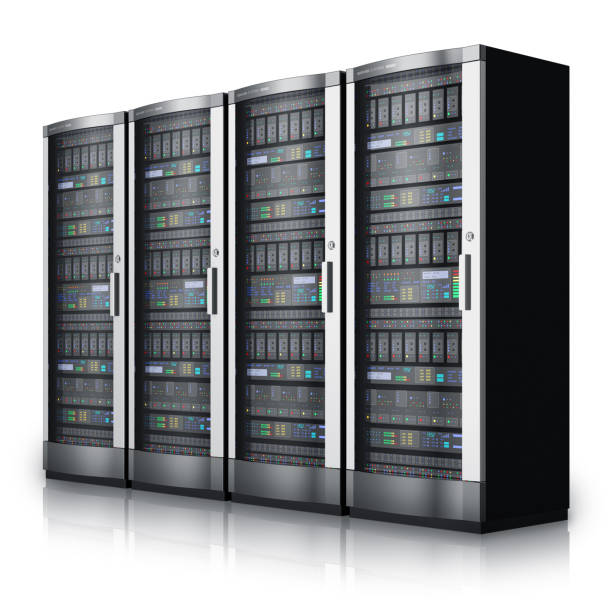 wiersz serwerów sieciowych w centrum danych - network server rack data center in a row zdjęcia i obrazy z banku zdjęć