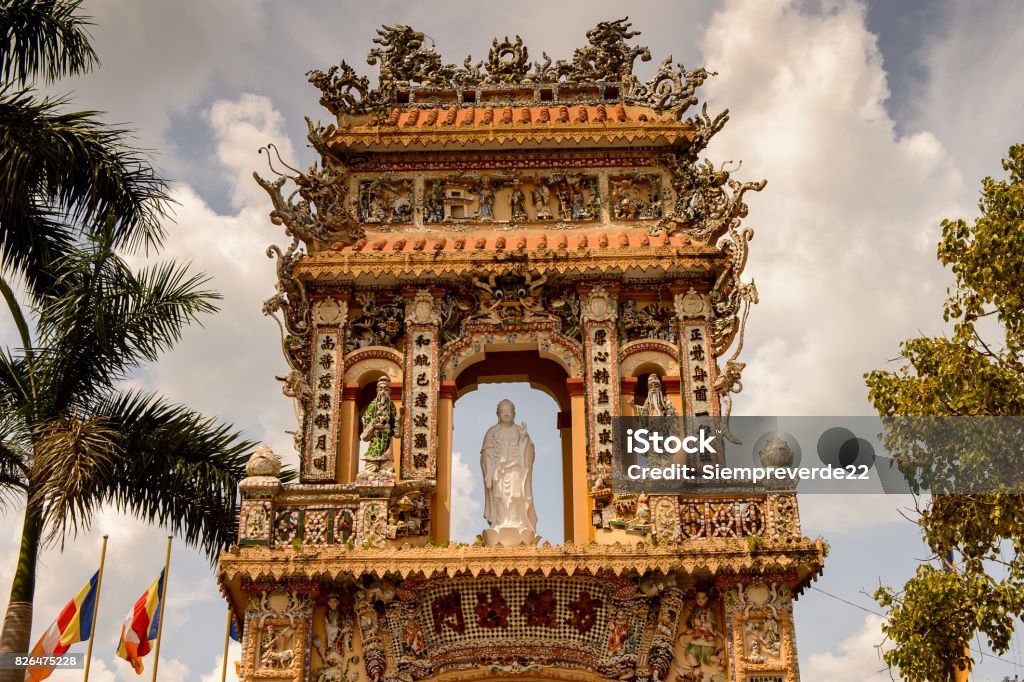 Entrance at the Vinh Tranh Pagoda in My Tho, the Mekong Delta, Adventure Stock Photo