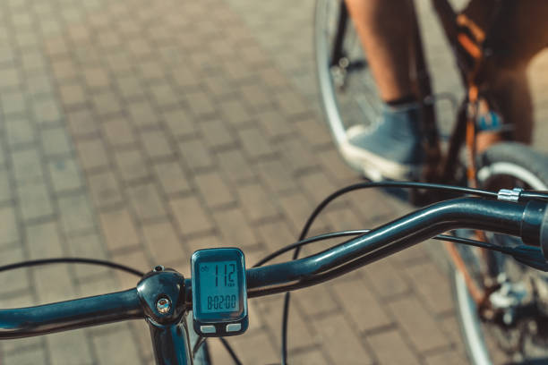 istock Bicycle Computer Odometer On Steering Wheel On Cyclist Background, Point Of View Shot 826478488