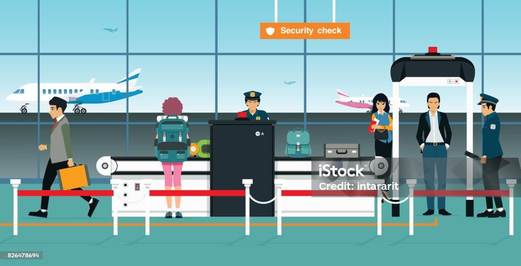 Control de seguridad de aeropuerto - arte vectorial de Aeropuerto libre de derechos