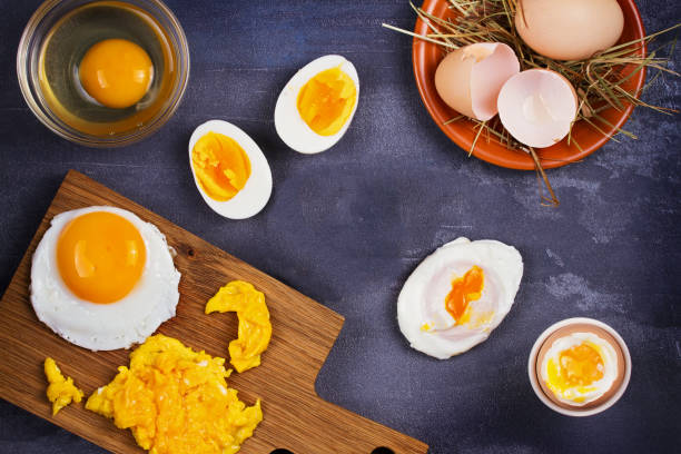 istock Different ways of cooking eggs: scrambled, omelette, boiled, raw and poached 826487318