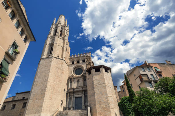 GIRONA, SPAIN - 29 JUNE 2017 - Exterior of the Sant Feliu. Girona's first cathedral and the location of the shooting of the 6th season of  Game of the thrones in Girona, Catalonia, Spain