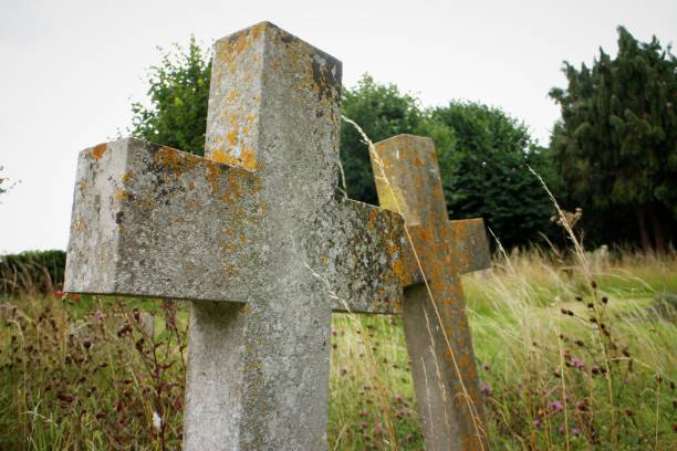 istock Two Stone Crosses in Cemetary 826489736