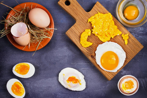 istock Different ways of cooking eggs: scrambled, omelette, boiled, raw and poached 826490338