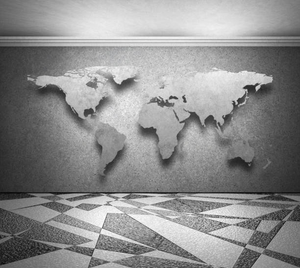 istock World map on concrete wall in room 826493460