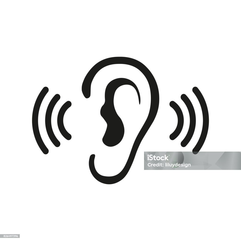 Ear Listening Hearing Audio Sound Waves vector icon Ear listen vector icon on white background. Ear vector icon. Listening vector icon. Icon Symbol stock vector