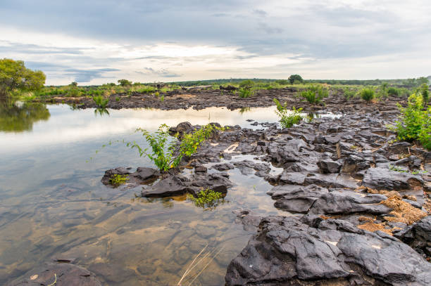 puesta de sol en el río zambezi y la isla de livingstone, el explorador escocés david livingstone el nombre - livingstone island fotografías e imágenes de stock