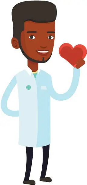 Vector illustration of Doctor cardiologist holding heart