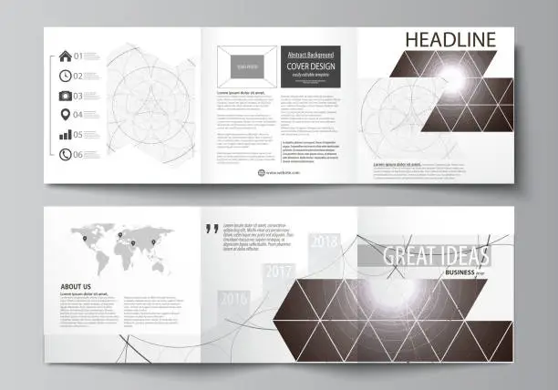 Vector illustration of Business templates for tri fold square design brochures. Leaflet cover, abstract vector layout. Alchemical theme. Fractal art background. Sacred geometry. Mysterious relaxation pattern