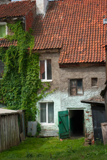 瓦屋根の古い家の前 - pravdinsk ストックフォトと画像