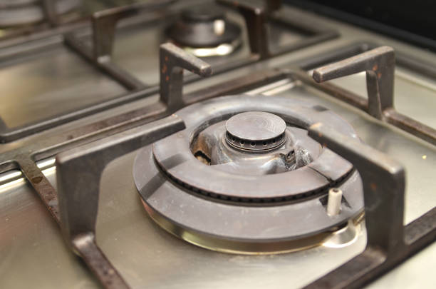 istock Fragment of a used gas kitchen stove 826530444