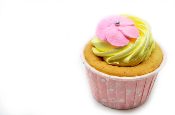 Biscuit basket with white pastry cream for holiday, birthday cake. Happy Birthday!