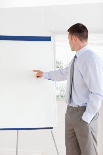 istock Businessman pointing at the middle of a flip chart 826541668