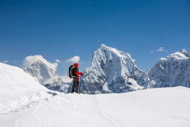 istock Trekker is walking by Renjo La pass in Everest region 826548662
