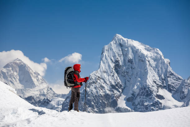istock Trekker is walking by Renjo La pass in Everest region 826548664